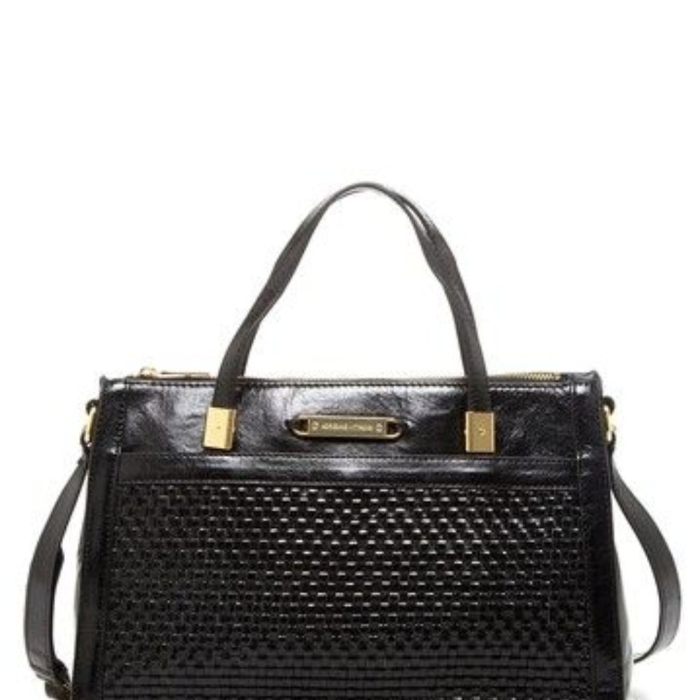 Adrienne Vittadini Black Leather Weave Pattern